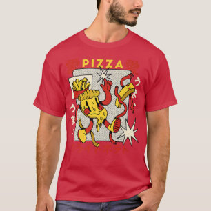 ピザ フライドポテト レトロ カートゥーン グルメ ファストフード Tシャツ