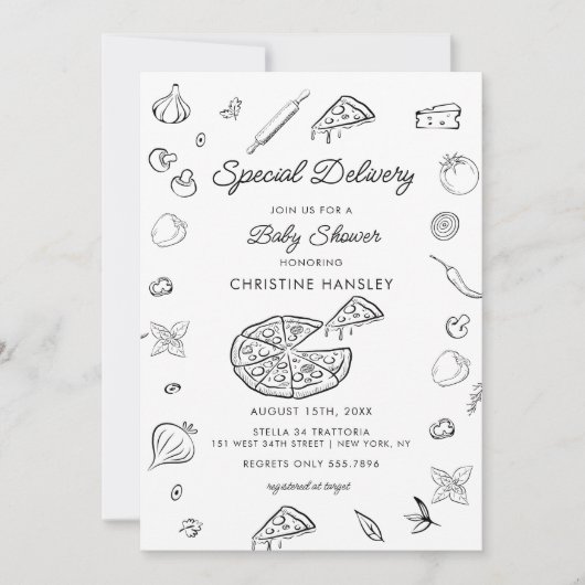 ピザ | ベビーモダンシャワー招待状 招待状 (正面)