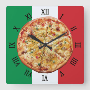 ピザ〜ローマ数字〜に〜のフラグイタリアンを付ける スクエア壁時計