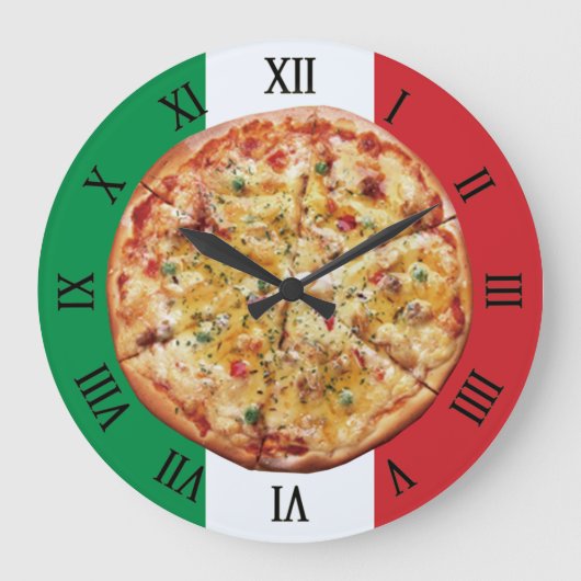 ピザ〜ローマ数字〜に〜のフラグイタリアンを付ける ラージ壁時計 (正面)
