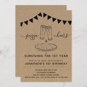 ピザ&応援&ビール誕生日パーティー1st誕生日 招待状 (正面/裏面)