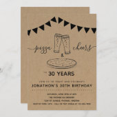 ピザ&応援&ビール誕生日パーティー – 任意の年齢 招待状 (正面/裏面)