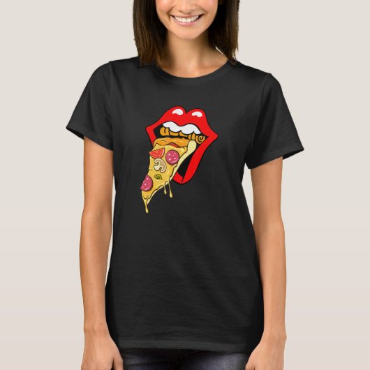 ピザ 赤い唇 ファストフード Tシャツ (正面)
