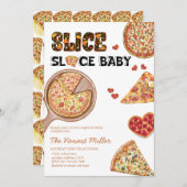 ピザ |赤男女兼用ちゃんシャワー 招待状 (正面/裏面)