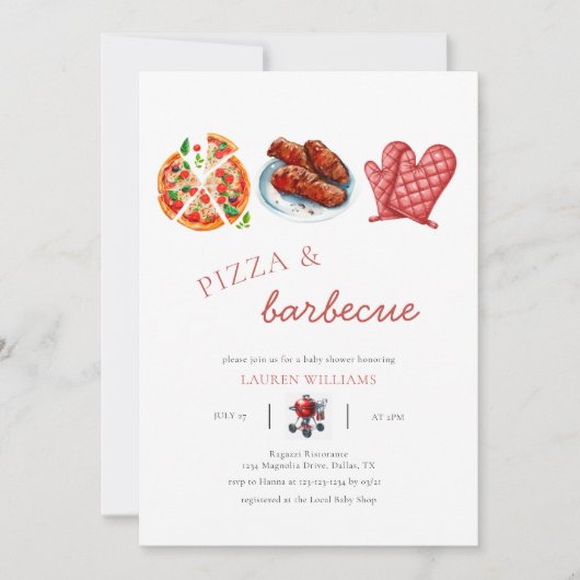 ピザbbqソース赤ちゃんシャワー 招待状 (正面)
