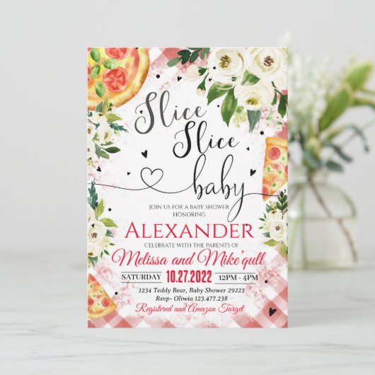 ピザBBQ赤ちゃんシャワー招待スライススライスベビー 招待状 (スタンド正面)