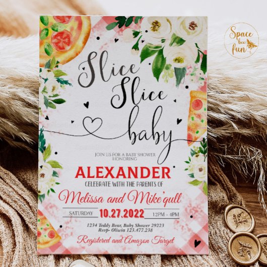 ピザBBQ赤ちゃんシャワー招待スライススライスベビー 招待状