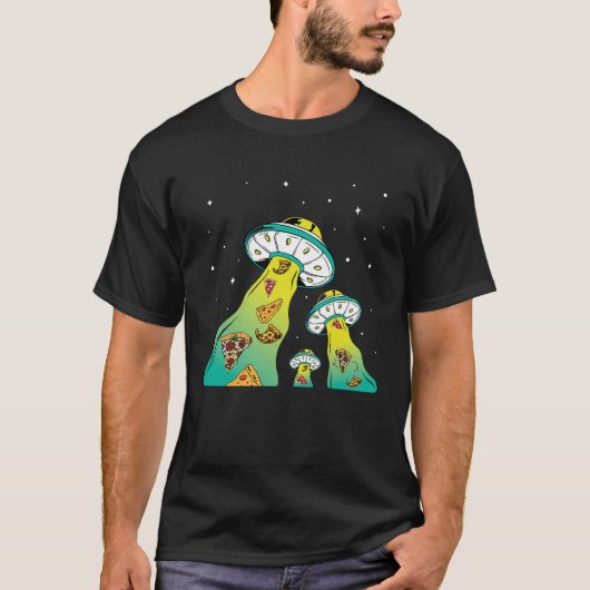 ピザUFOエイリアン地球外食べ物域ピザ Tシャツ (正面)