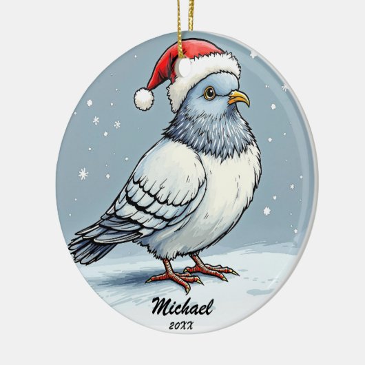 ピジョンサンタクロースモダンクリスマスパーソナライズされた セラミックオーナメント (左)