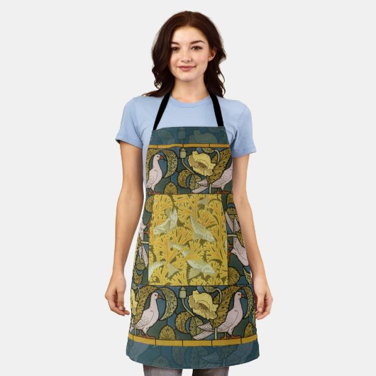 ピジョンブルーイエローフィッシュアールヌーボー エプロン (着用した状態)