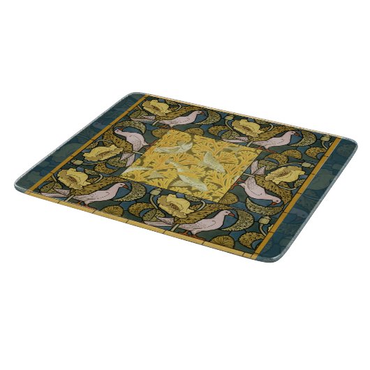 ピジョンブルーイエローフィッシュアールヌーボー カッティングボード (角)