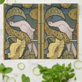 ピジョンブルーイエローフィッシュアールヌーボー キッチンタオル (折り畳み)