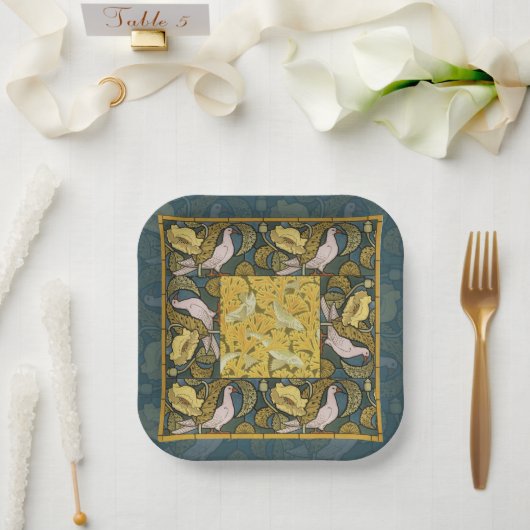 ピジョンブルーイエローフィッシュアールヌーボー ペーパープレート (ウェディング)