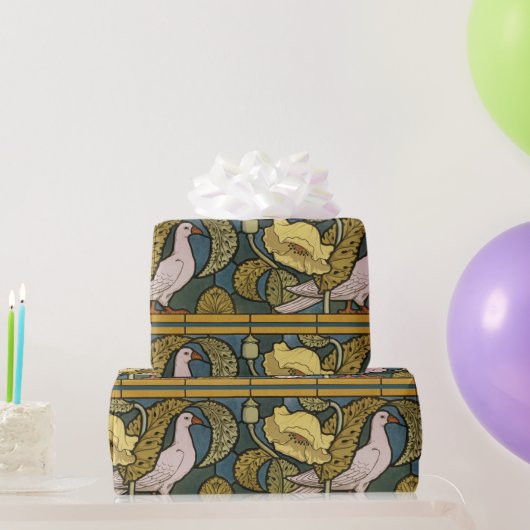 ピジョンブルーイエローフィッシュアールヌーボー ラッピングペーパー (パーティーギフト)