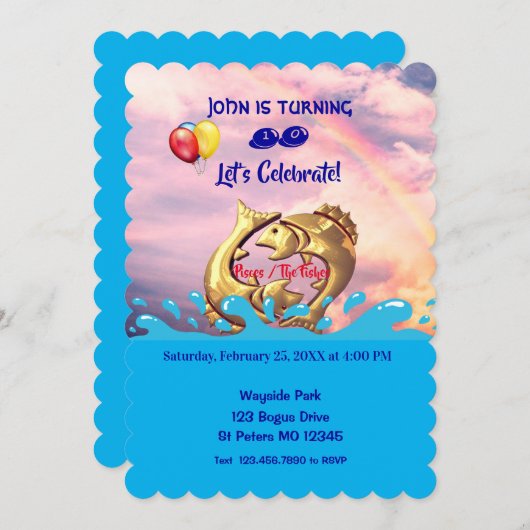 ピスカッコいいス誕生日/2月19日~3月20日 招待状 (正面/裏面)