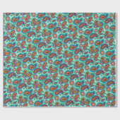 ピスタシオの緑のオレンジペイズリーパターン ラッピングペーパー (フラット)
