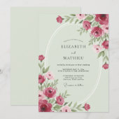 ピスタチオとマゼンタの葉っぱの結婚式 招待状 (正面/裏面)