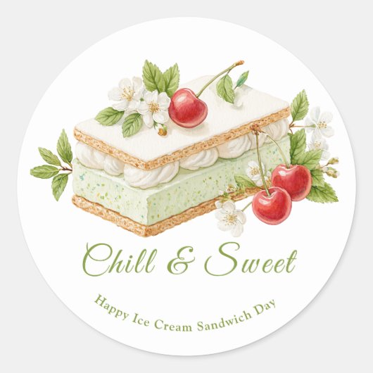 ピスタチオのアイスクリームサンドイッチの日 ラウンドシール (正面)