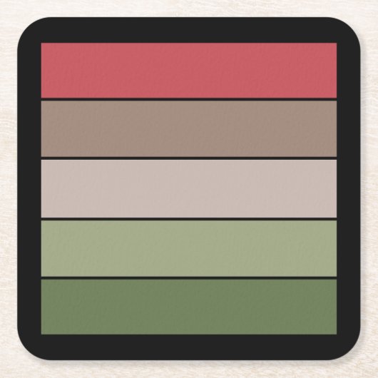 ピスタチオのナットシェルグリーンレッドブラウンストライプ製 スクエアペーパーコースター (正面)