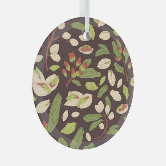 ピスタチオのナット:黒い手描きシームレス。 ガラスオーナメント (正面右)