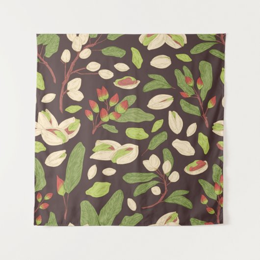 ピスタチオのナット：黒い手描きシームレス。 タペストリー (正面)