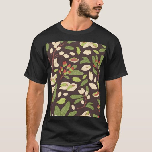 ピスタチオのナット：黒い手描きシームレス。 Tシャツ (正面)