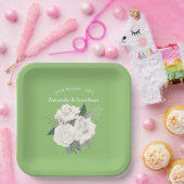 ピスタチオエレガントグリーンとホワイトローズ結婚ズ ペーパープレート (パーティー)