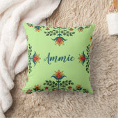 ピスタチオエレガントグリーンフローラ名前をカスタムする クッション (ブランケット)