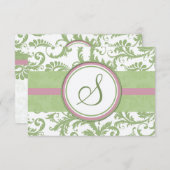 ピスタチオクローバーピンクラベンダーダマスクウェディングRSVP 出欠カード (正面/裏面)