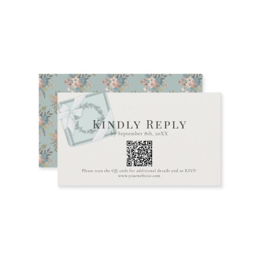 ピスタチオグリーンのギフトボックス　ＱＲコード　ＲＳＶＰ エンクロージャーカード (正面/裏面インサイチュ)