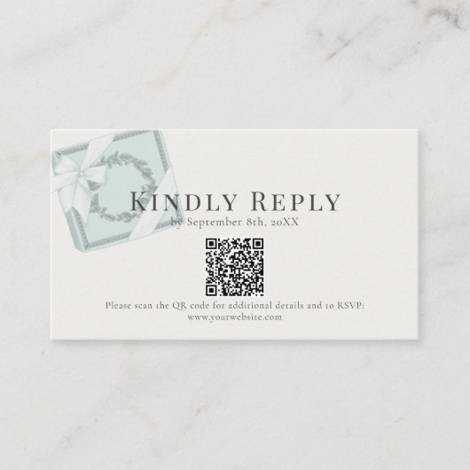 ピスタチオグリーンのギフトボックス QRコード RSVP エンクロージャーカード (正面)
