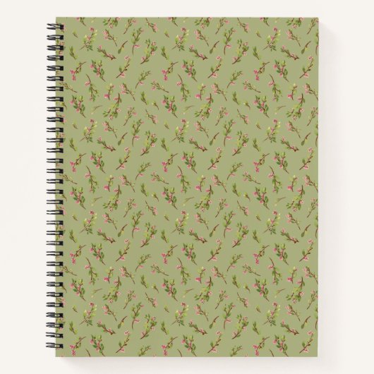 ピスタチオグリーンの野生の花を散らしたもの ノートブック (正面)
