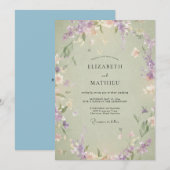 ピスタチオラベンダーのリースの結婚式 招待状 (正面/裏面)