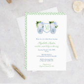 ピスタチオ名門私立校風のネイビーフローラモノグラムベビーシャワー 招待状