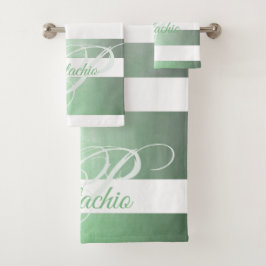 ピスタチオ素朴モノグラムストライプの バスタオルセット