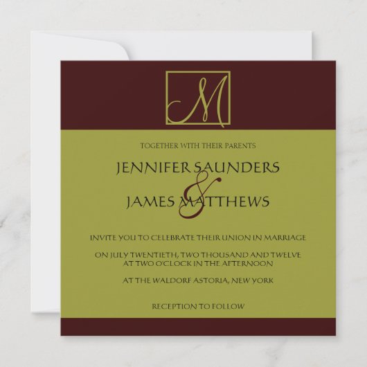 ピスタチオ&エスプレッソモノグラム結婚式招待状 招待状 (正面)