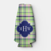 ピスタチオ・ピンクネイビーWhtマドラス名門私立校風のモノグラム ボトルクーラー (正面)