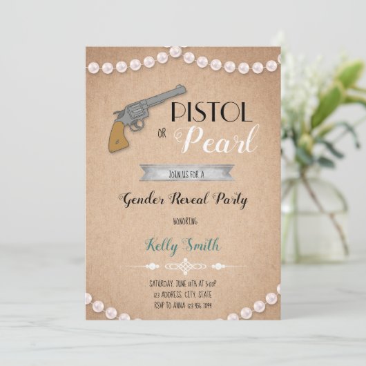 ピストルまたは真珠の性別の表示の招待 招待状 (スタンド正面)