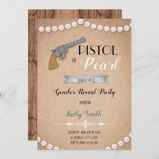 ピストルまたは真珠の性別の表示の招待 招待状 (正面/裏面)