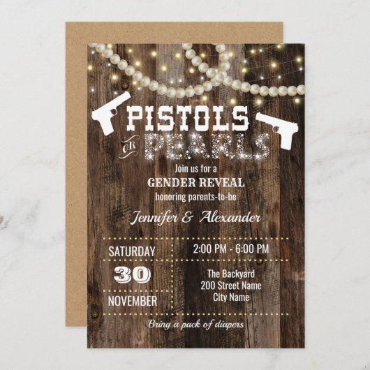 ピストルまたは真珠の性別を示す 招待状 (正面/裏面)