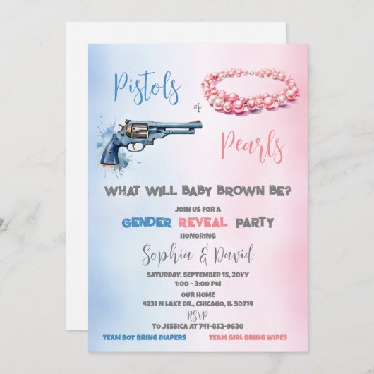 ピストンまたは真珠の性別によるパーティーの表示 招待状 (正面/裏面)