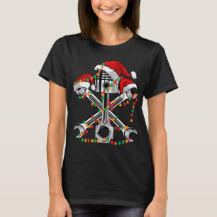ピストンレンチサンタハットクリスマスライトバイクカー Tシャツ