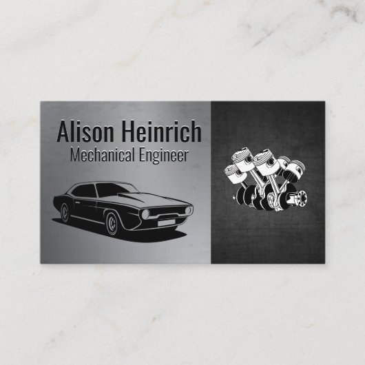 ピストン車エンジン | 自動ショップ 名刺 (正面)