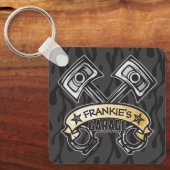 ピスト改造ソン幽霊フレイムス名前をカスタムするガレージ キーホルダー (正面)