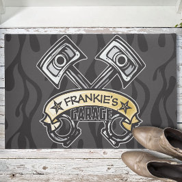 ピスト改造ソン幽霊フレイムス名前をカスタムするガレージ ドアマット