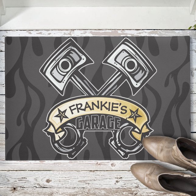 ピスト改造ソン幽霊フレイムス名前をカスタムするガレージ ドアマット (クリエイターアップロード済み)