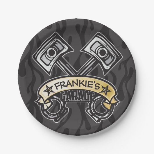 ピスト改造ソン幽霊フレイムス名前をカスタムするガレージ ペーパープレート (正面)