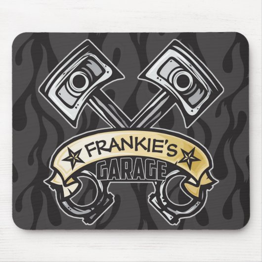 ピスト改造ソン幽霊フレイムス名前をカスタムするガレージ マウスパッド (正面)