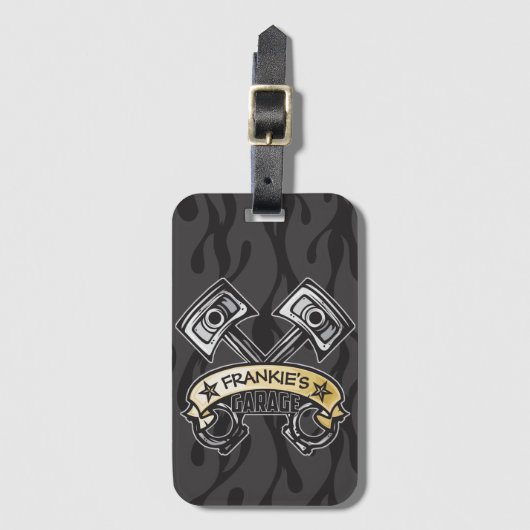 ピスト改造ソン幽霊フレイムス名前をカスタムするガレージ ラゲッジタグ (正面縦)