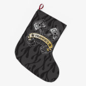 ピスト改造ソン幽霊フレイムス名前をカスタムするガレージ ラージクリスマスストッキング (正面 (吊り時))